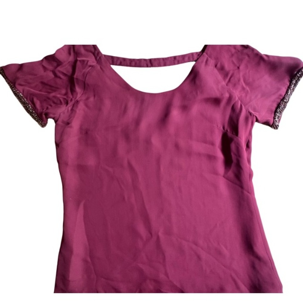 $328 REBECCA MINKOFF Zoey 100% Silk Beaded Top Merlot Cocktail Blouse SIZE 0 EUC - Picture 2 of 16